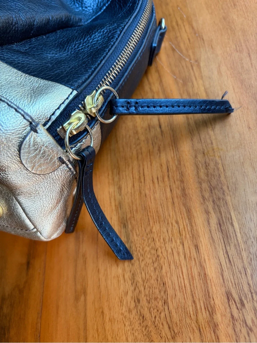 Fossil Black & Gold Colorblock Leather Satchel Bag